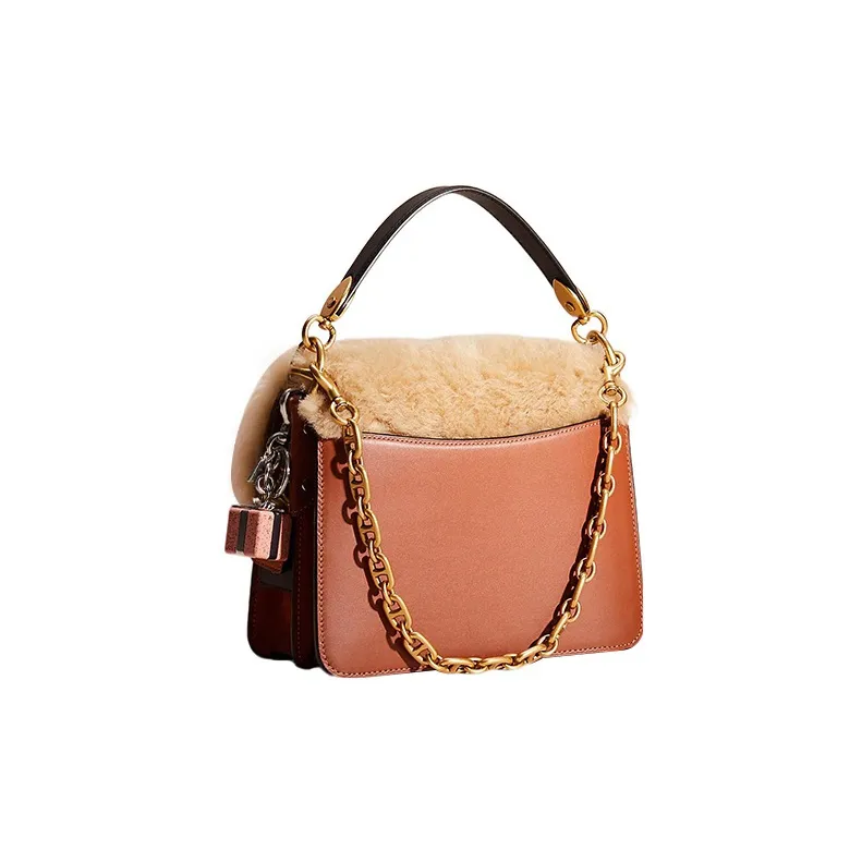 COACH Beat Shearling, Glove Tanned Leather, Suede Crossbody One Shoulder Handbag Medium Size Women's Khaki & Pink-1