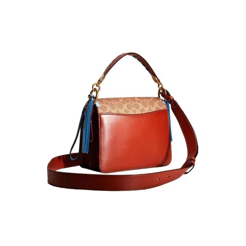 COACH Beat Canvas With Calfskin Handbag Shoulder Bag Medium Size Women's Tan & Rust-1