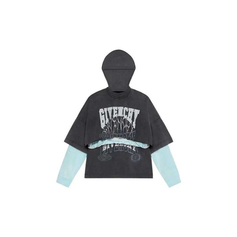 Givenchy Layered Long Sleeve Graphic T Shirt With Balaclava-0