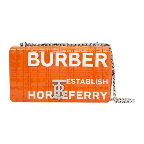 Burberry Horseferry Cotton With Lambskin Trim Lola Bag Crossbody Shoulder Bag Small Size Women's Orange