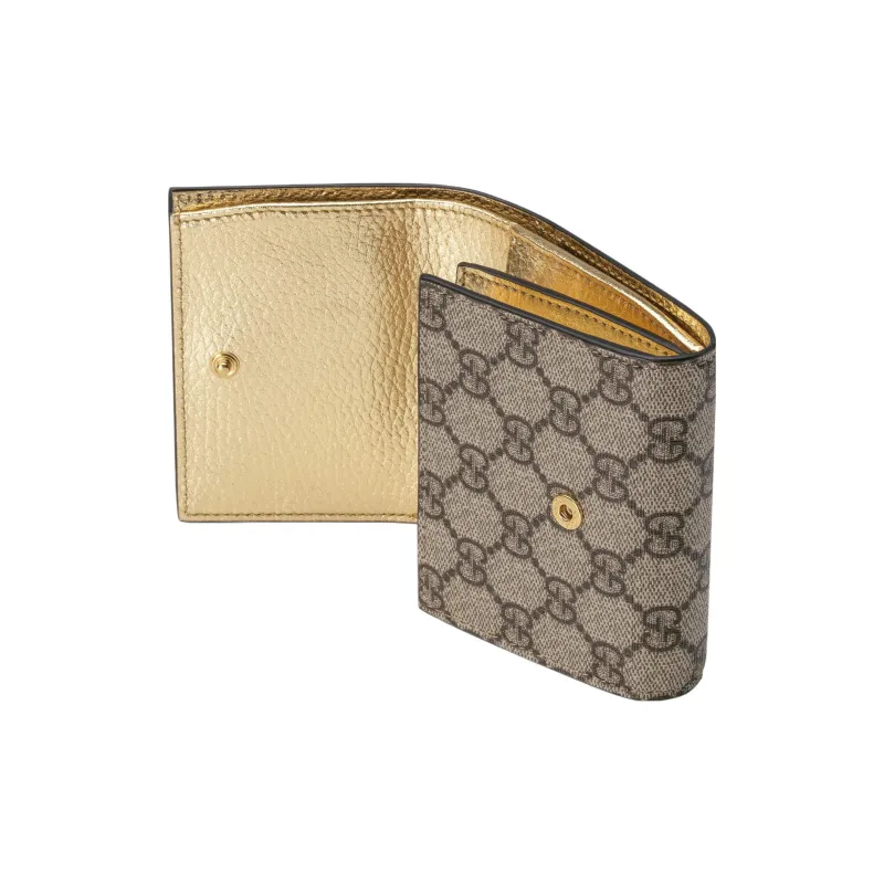GUCCI GG Marmont Textured Leather With Canvas Wallet Women's Gold-2