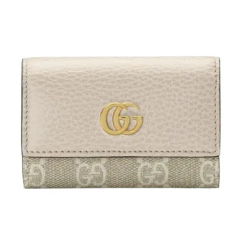 GUCCI Leather Paneled Canvas Key Pouch Women's White