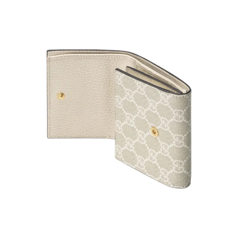 GUCCI GG Marmont Textured Leather With Canvas Wallet Small Size Women's White-3