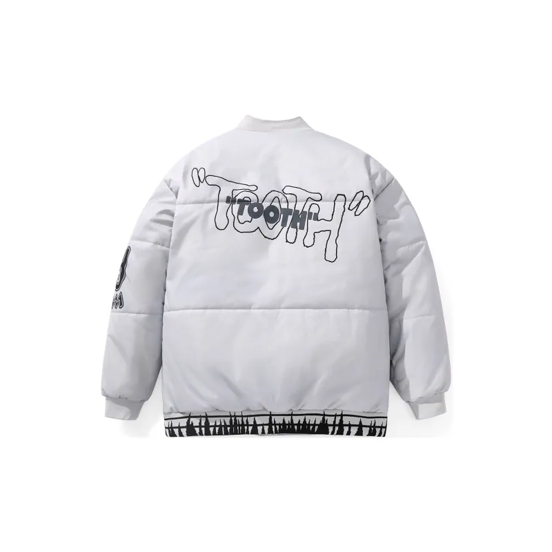 Bt Letter Baseball Collar Loose Fit Puffer Jacket Unisex-8