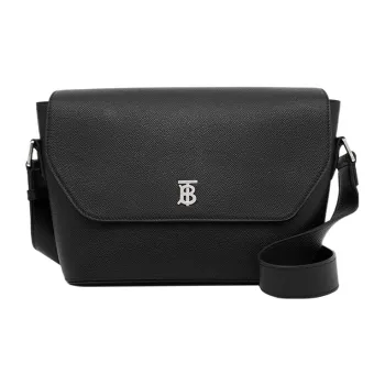 Burberry Monogram Calfskin Messenger Bag Shoulder Bag Crossbody Bag Small Size Men's Black