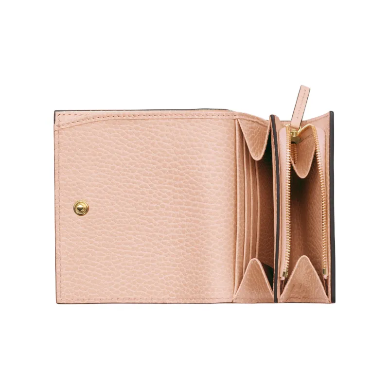 GUCCI GG Marmont Textured Leather With Canvas Wallet Small Size Women's Pink-1
