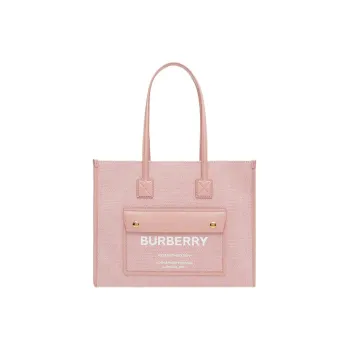 Burberry Freya Canvas With Leather Tote Bag Shopping Bag Canvas Bag Handbag Small Size Women's Bright Red/Dark Pink