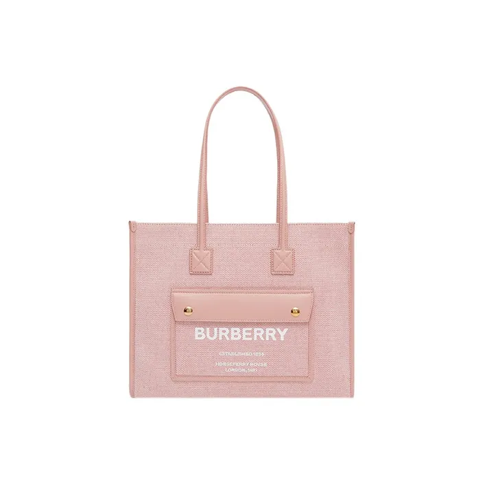 Burberry Freya Canvas With Leather Tote Bag Shopping Bag Canvas Bag Handbag Small Size Women's Bright Red/Dark Pink-0