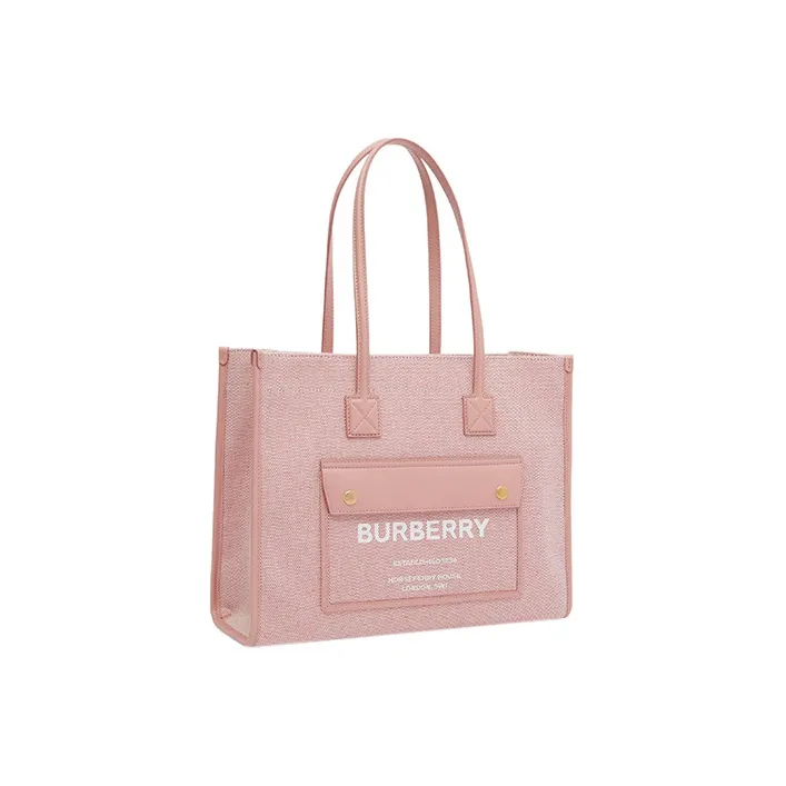 Burberry Freya Canvas With Leather Tote Bag Shopping Bag Canvas Bag Handbag Small Size Women's Bright Red/Dark Pink-1