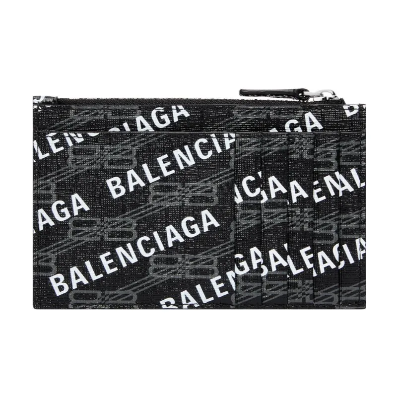 Balenciaga Balenciaga BB MONOGRAM Cow Leather Coin Purses Card Holders Large Size Women's Black-1
