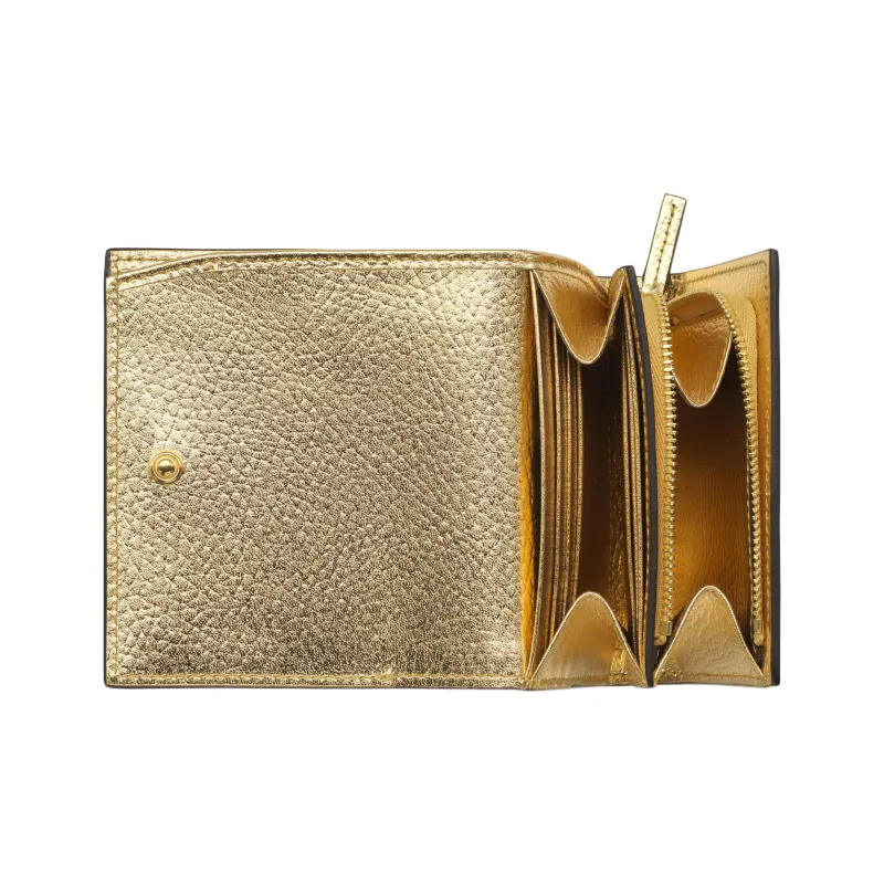 GUCCI GG Marmont Textured Leather With Canvas Wallet Women's Gold-3