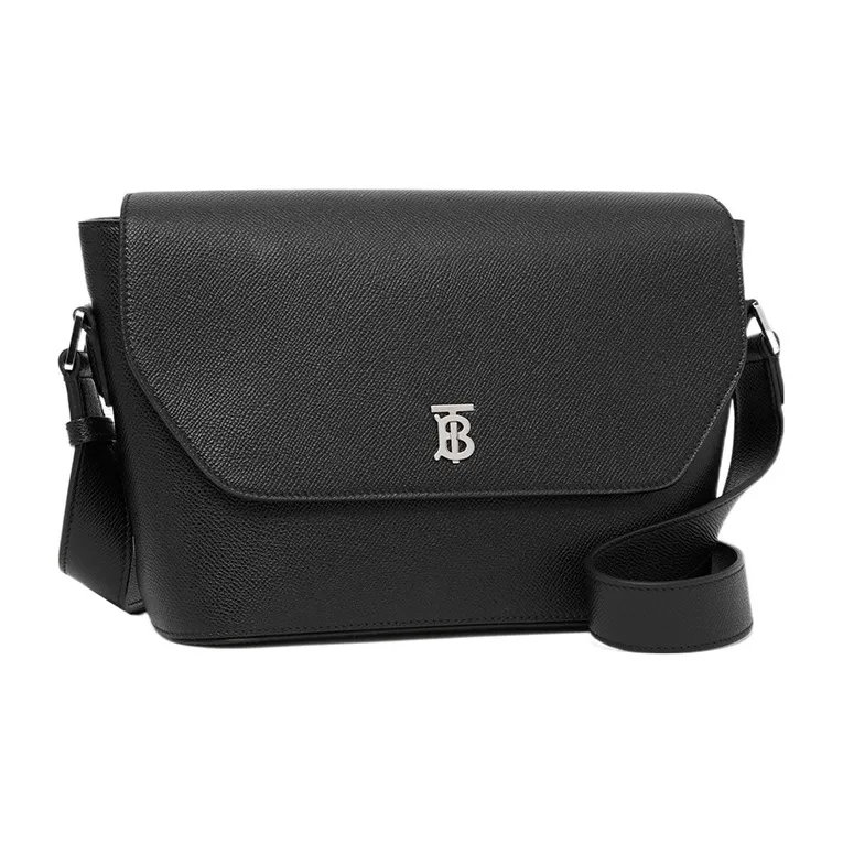 Burberry Monogram Calfskin Messenger Bag Shoulder Bag Crossbody Bag Small Size Men's Black-1