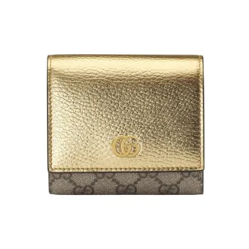 GUCCI GG Marmont Textured Leather With Canvas Wallet Women's Gold