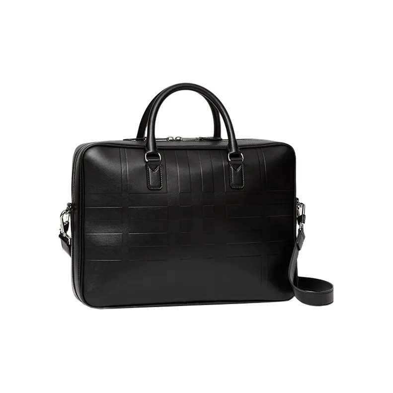 Burberry Calfskin Portable One Shoulder Crossbody Briefcases Men's Black-2