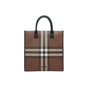 Burberry Exaggerated Check Slim Vertical Denny Tote Dark Birch Brown/Black
