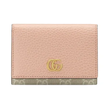GUCCI GG Marmont Leather Paneled Canvas Card Holder Wallet Women's Pink