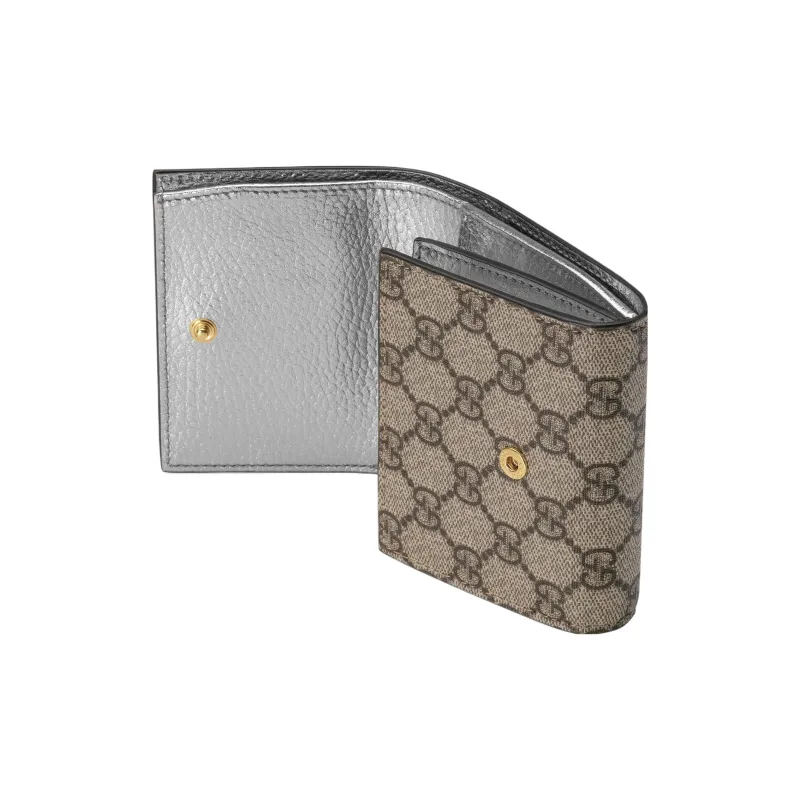 GUCCI GG Marmont Leather Paneled Canvas Wallet Small Size Women's Silver-3