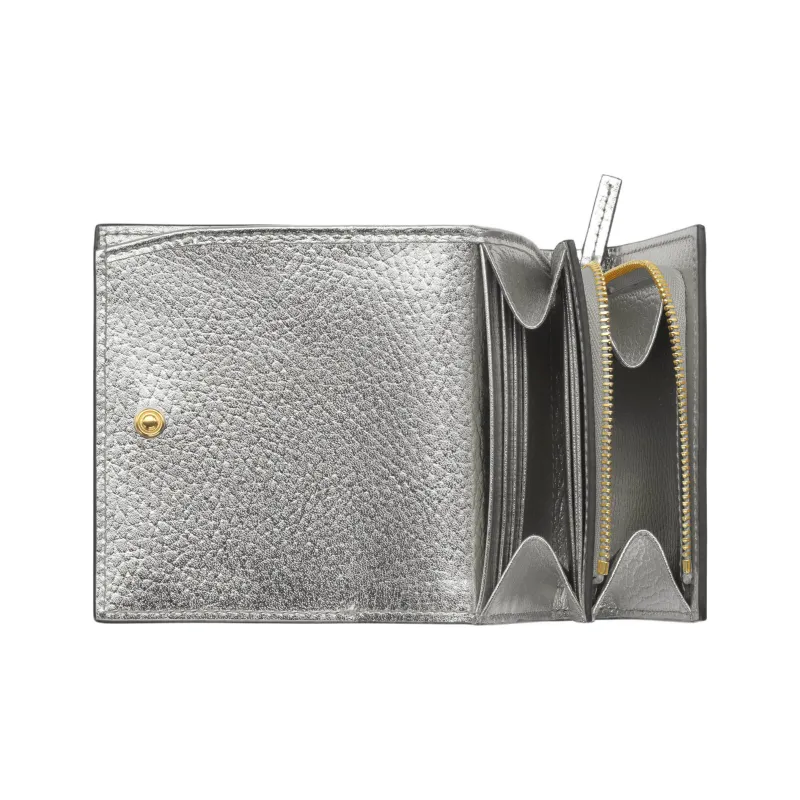 GUCCI GG Marmont Leather Paneled Canvas Wallet Small Size Women's Silver-2
