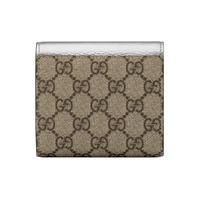 GUCCI GG Marmont Leather Paneled Canvas Wallet Small Size Women's Silver-4