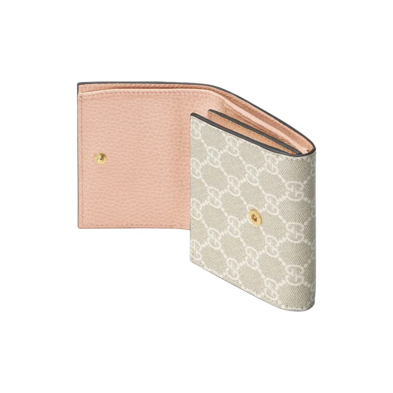 GUCCI GG Marmont Textured Leather With Canvas Wallet Small Size Women's Pink-3
