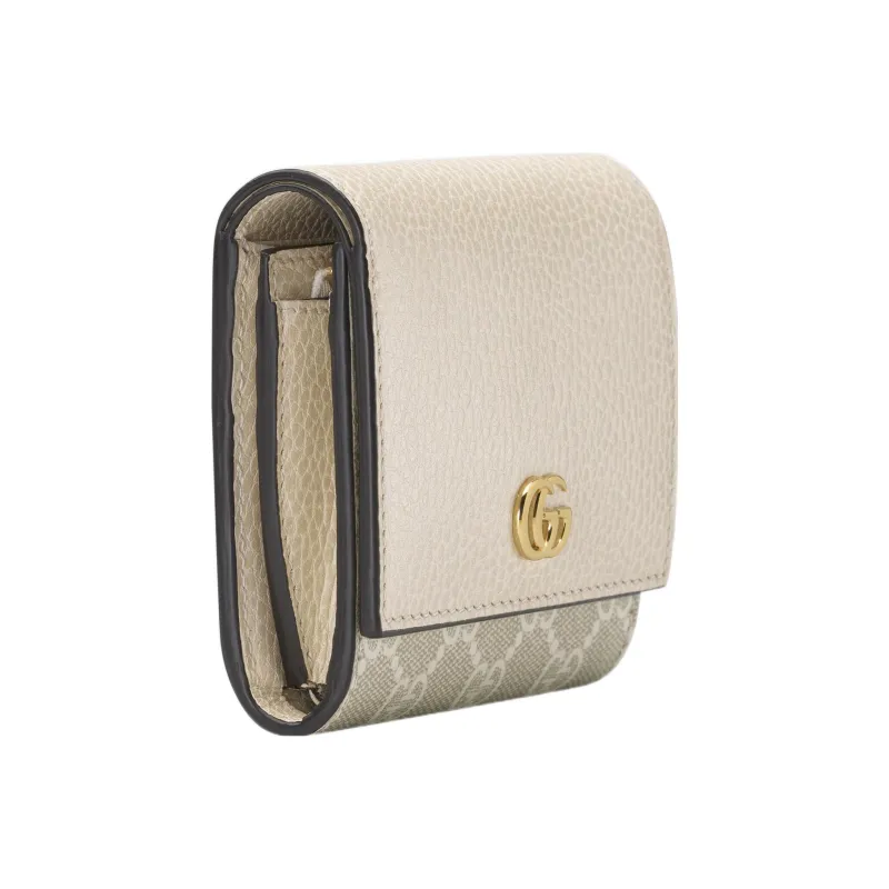 GUCCI GG Marmont Textured Leather With Canvas Wallet Small Size Women's White-2