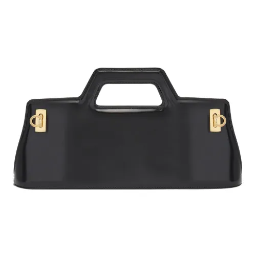 FERRAGAMO Cow Leather Patchwork With Sheepskin Handbag Regular Women's Black