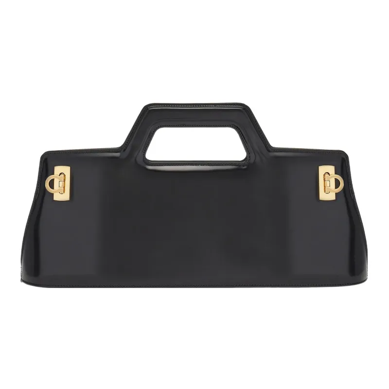 FERRAGAMO Cow Leather Patchwork With Sheepskin Handbag Regular Women's Black-0