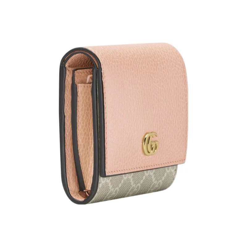 GUCCI GG Marmont Textured Leather With Canvas Wallet Small Size Women's Pink-2