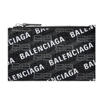 Balenciaga Balenciaga BB MONOGRAM Cow Leather Coin Purses Card Holders Large Size Women's Black