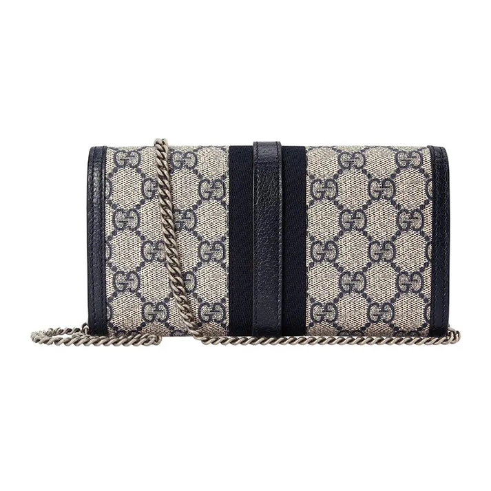 GUCCI Jackie 1961 Canvas With Leather WOC Chain Bag Shoulder Bag Crossbody Bag Small Size Women's Blue Black-2