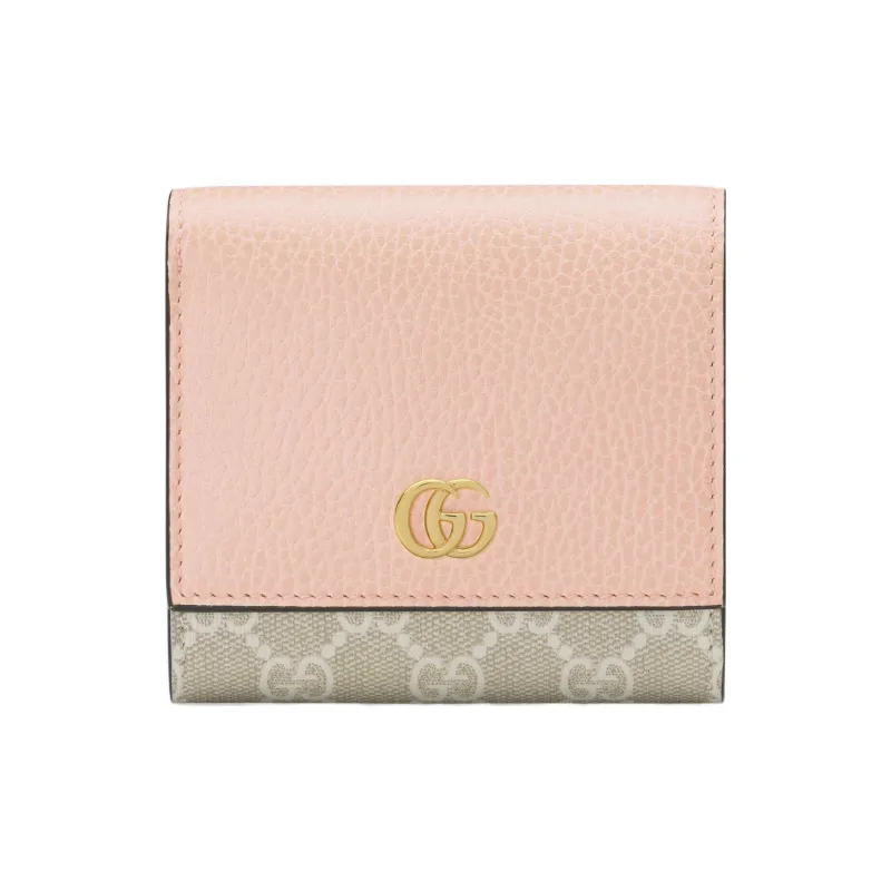 GUCCI GG Marmont Textured Leather With Canvas Wallet Small Size Women's Pink-0