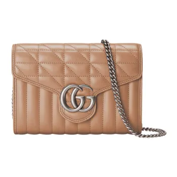 GUCCI GG Marmont Quilting Leather Shoulder Bag Crossbody Bag Mini Women's Rose Beige