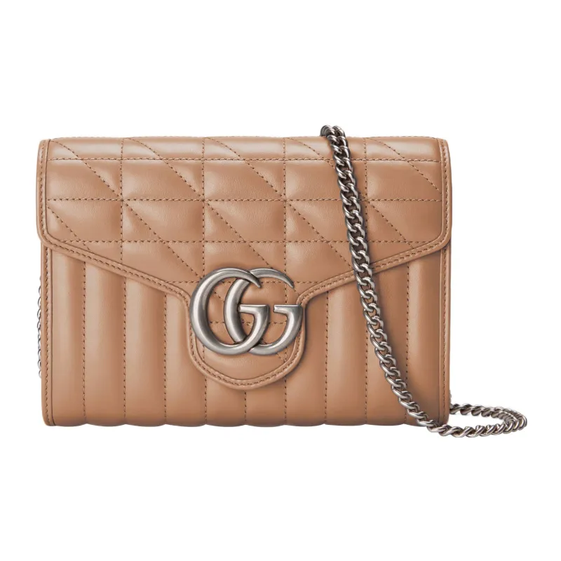 GUCCI GG Marmont Quilting Leather Shoulder Bag Crossbody Bag Mini Women's Rose Beige-0