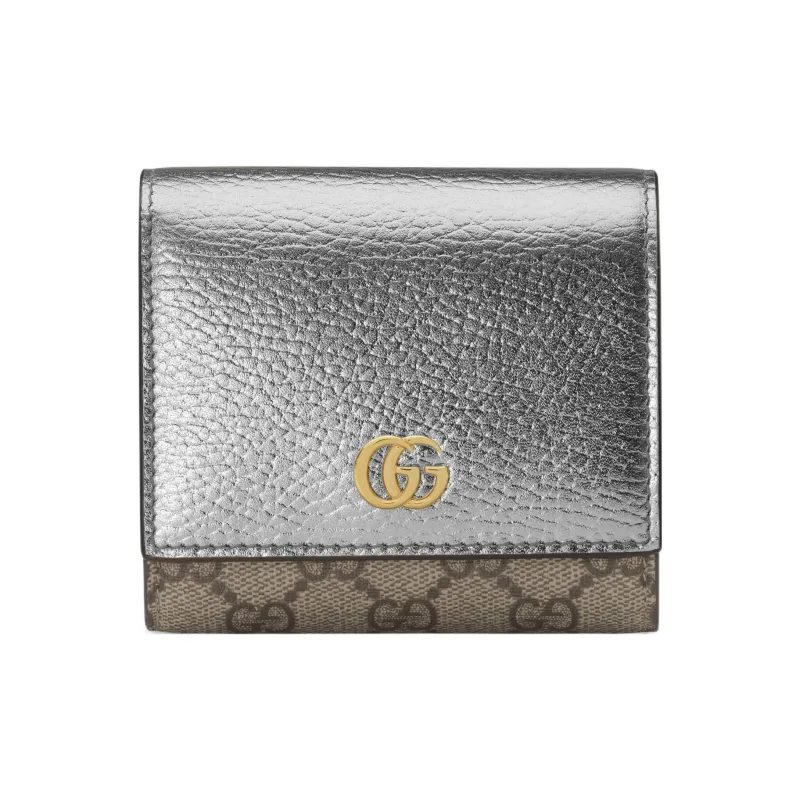 GUCCI GG Marmont Leather Paneled Canvas Wallet Small Size Women's Silver-0