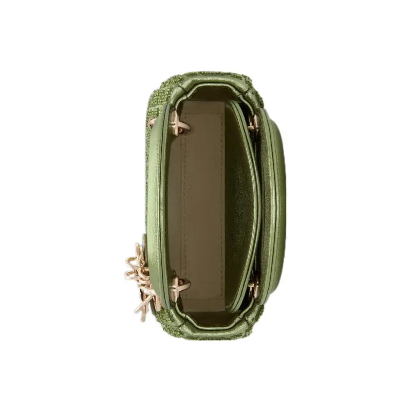 DIOR Lady Dior Sheepskin Daisie Bag Shoulder Bag Crossbody Bag Handbag Extra Mini Women's Gray Green-4