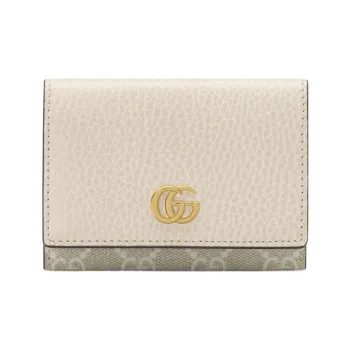 GUCCI GG Marmont Leather Paneled Canvas Card Holder Wallet Women's White