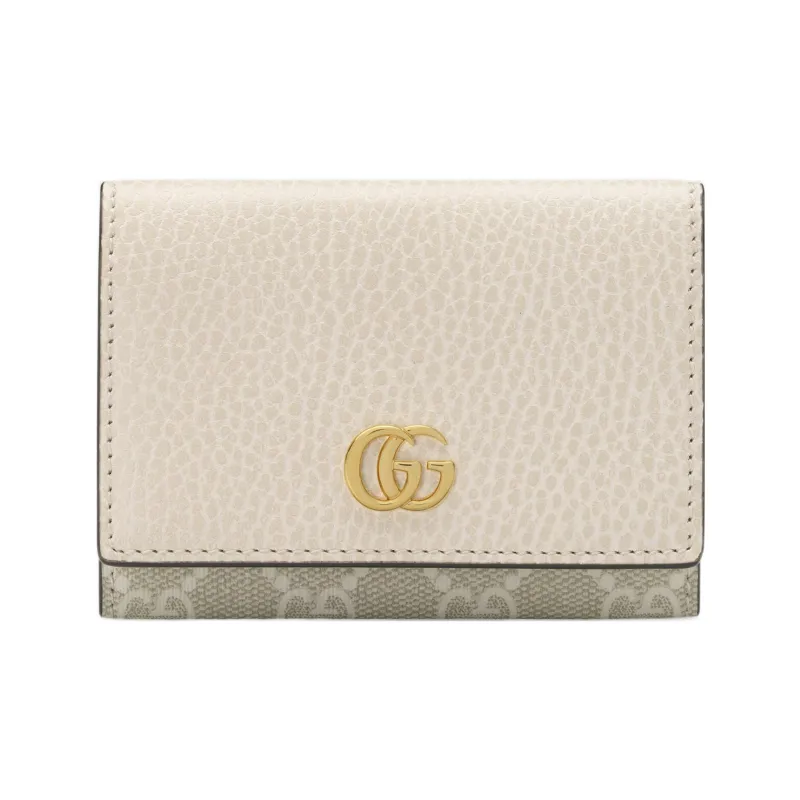 GUCCI GG Marmont Leather Paneled Canvas Card Holder Wallet Women's White-0