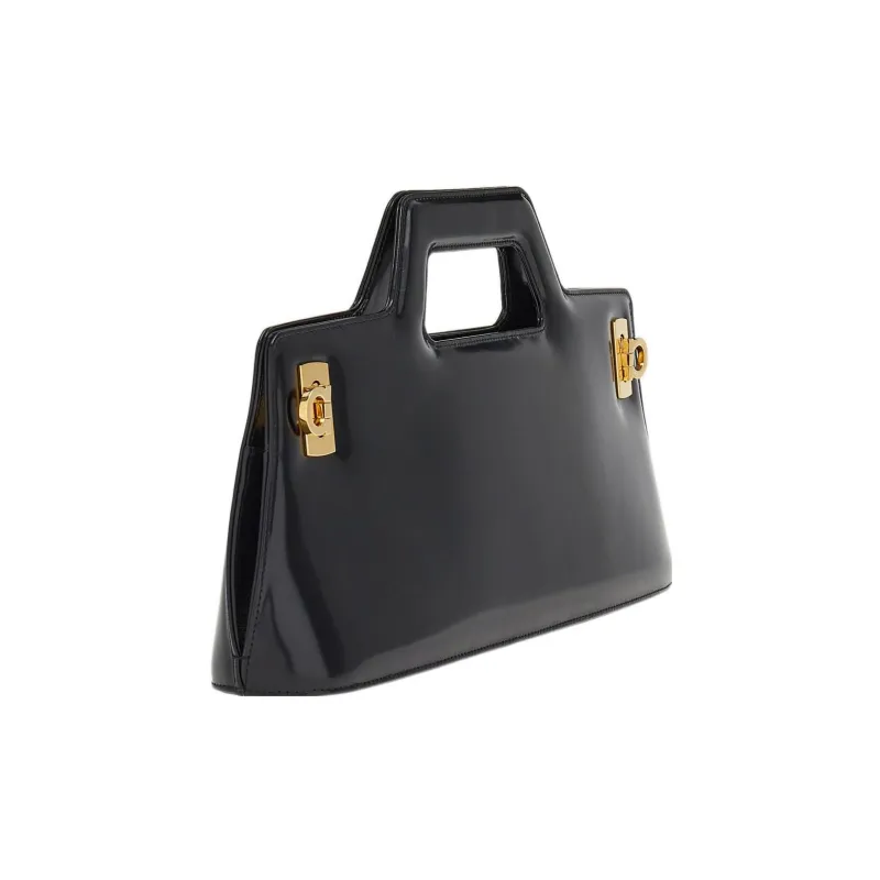 FERRAGAMO Cow Leather Patchwork With Sheepskin Handbag Regular Women's Black-1