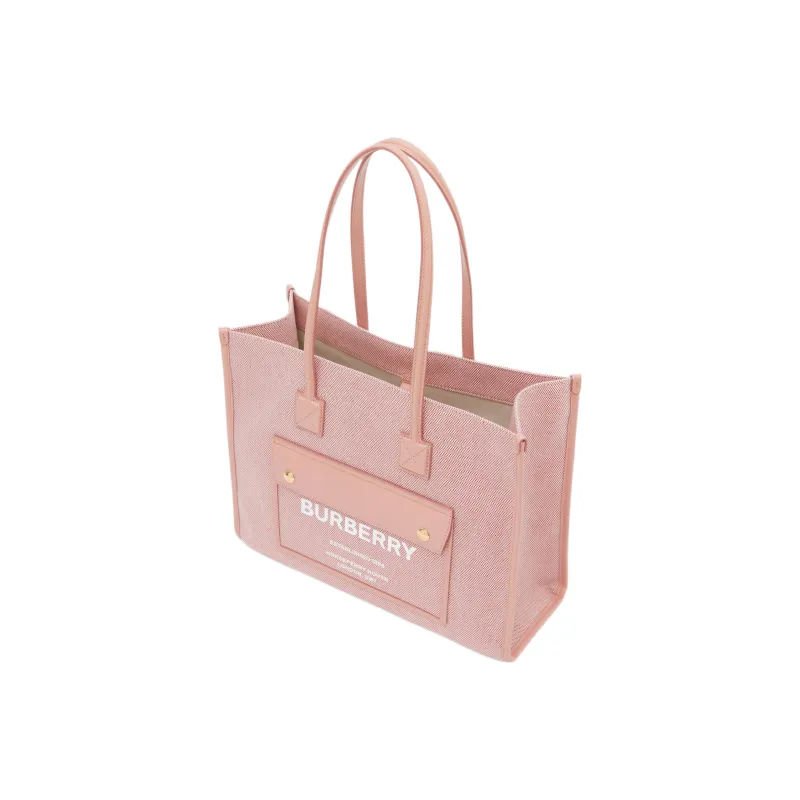 Burberry Freya Canvas With Leather Tote Bag Shopping Bag Canvas Bag Handbag Small Size Women's Bright Red/Dark Pink-2