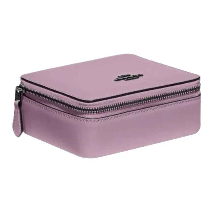 COACH Jewelry Bo Smooth Leather Jewelry Box Storage Bag Makeup Case Mini Women's Lilac Purple-1