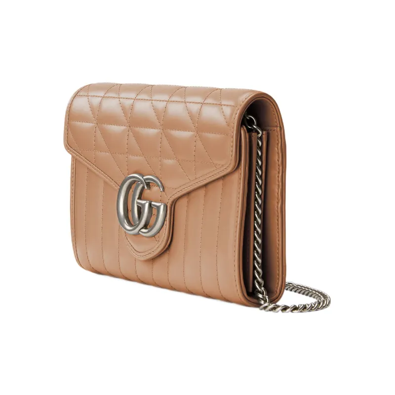 GUCCI GG Marmont Quilting Leather Shoulder Bag Crossbody Bag Mini Women's Rose Beige-1