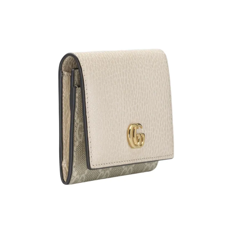 GUCCI GG Marmont Leather Paneled Canvas Card Holder Wallet Women's White-1