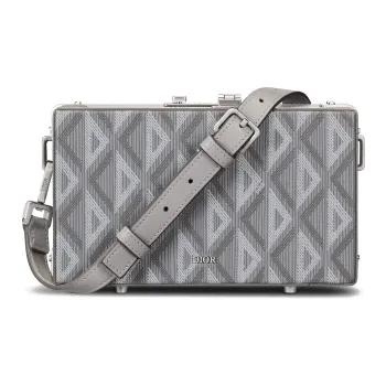 DIOR Lock Smooth Cow Leather With Canvas Messenger Bag Shoulder Bag Crossbody Bag Mini Men's Dio Gray