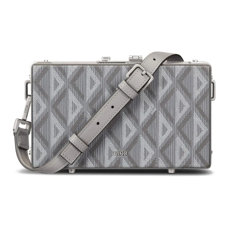 DIOR Lock Smooth Cow Leather With Canvas Messenger Bag Shoulder Bag Crossbody Bag Mini Men's Dio Gray-0