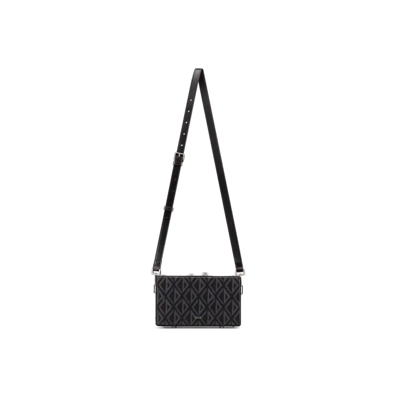 DIOR Lock Canvas Cow Leather Patchwork Messenger Bag Shoulder Bag Crossbody Bag Mini Men's Black-1