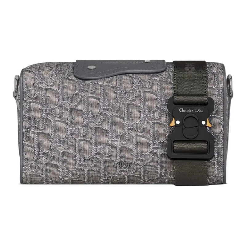 DIOR Lingot Oblique Embroidery Monogram All over Print Handbag, Shoulder Bag, Crossbody Bag Men's Metal Gray-0