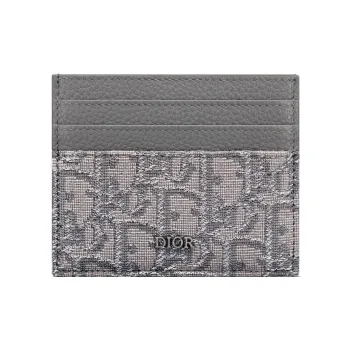 DIOR Monogram All Over Print Fabric & Smooth Cow Leather With Card Slot Card Holder Men's Metallic