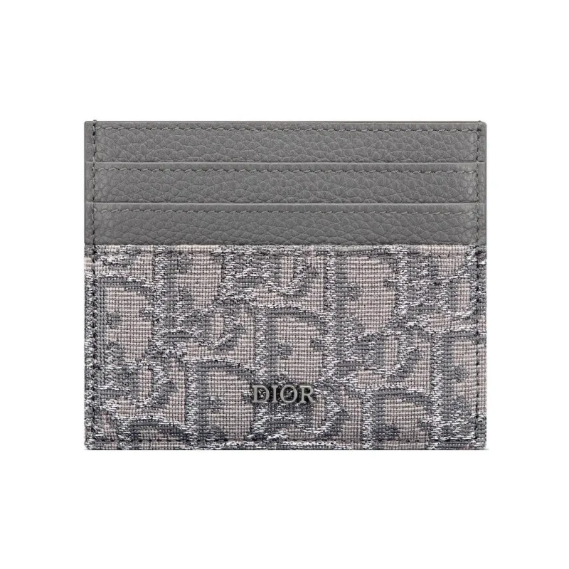 DIOR Monogram All Over Print Fabric & Smooth Cow Leather With Card Slot Card Holder Men's Metallic-0