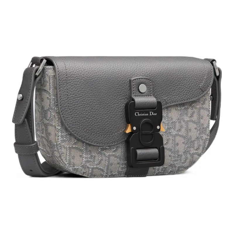 DIOR Jacquard Fabric Patchwork Cow Leather Saddle Bags One Shoulder Crossbody Clutches Regular Men's Dark Gray-1