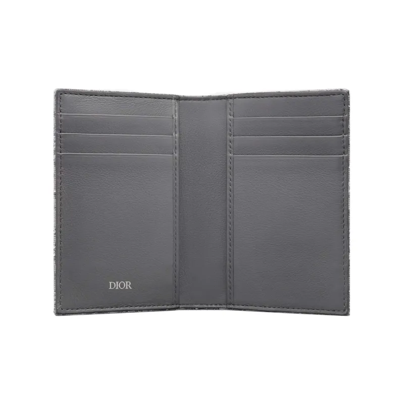 DIOR Oblique Embroidery Fabric Card Holder Men's Metal Gray-3